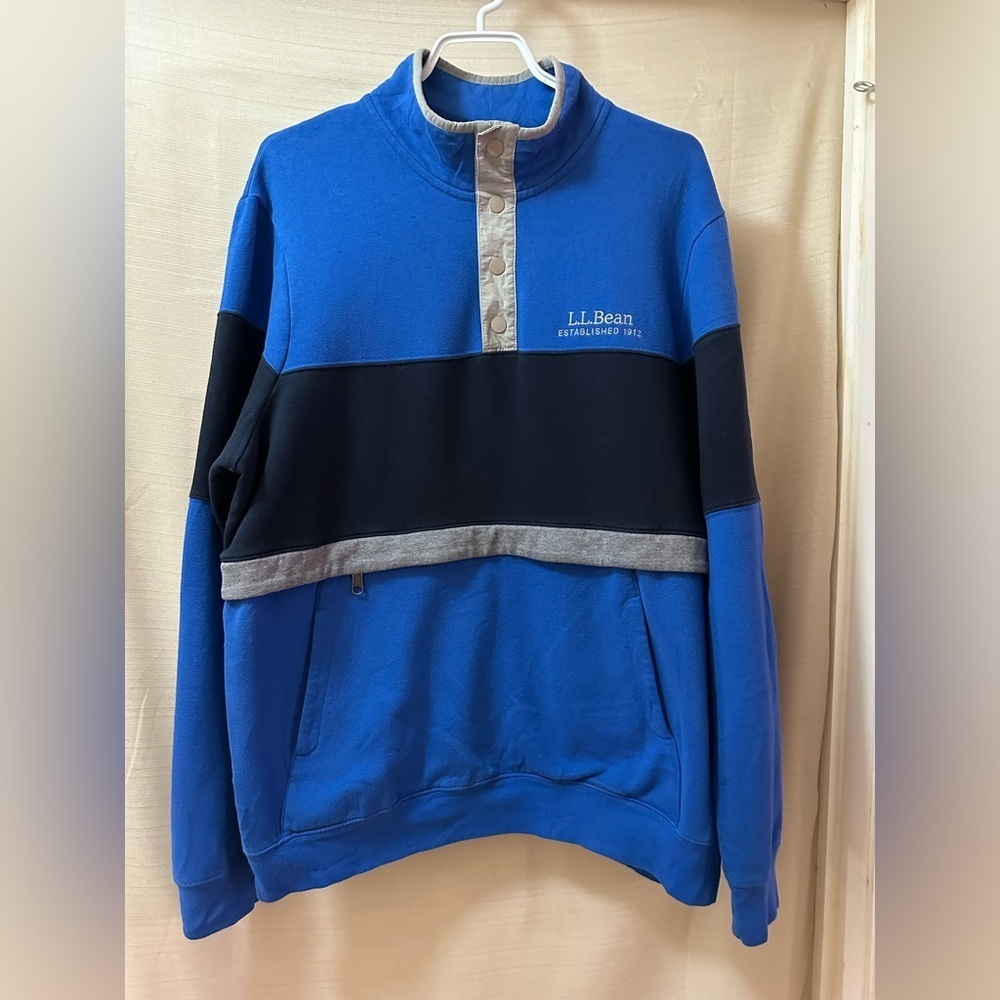 L.L.Bean Men’s Y2K Fleece Pullover Snap Neck Blue Black Size L Tall